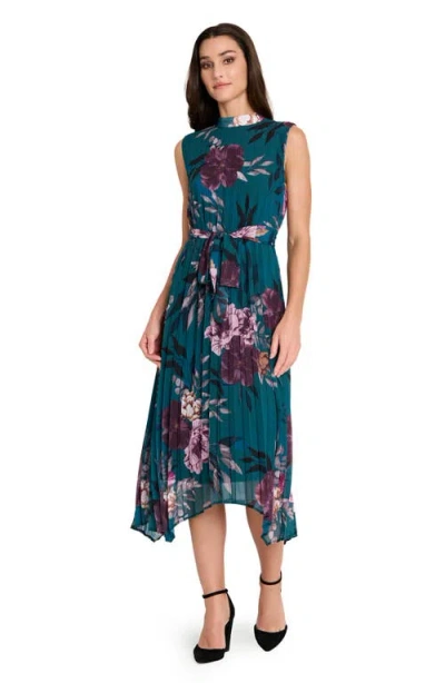 Tahari Asl Floral Pleated Midi Dress In Multi
