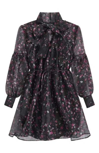 Bcbg Women's Floral Puff Long Sleeves Dress In Black