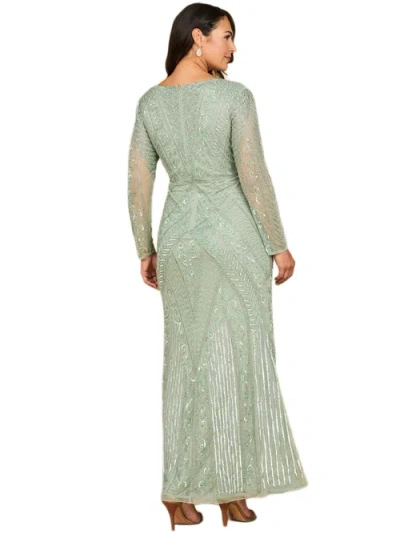 Lara New York Long Sleeve Geometric Beaded Gown In Green
