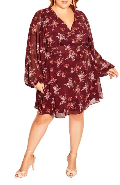 City Chic Alexandra Floral Tie Neck Midi Dress In Red