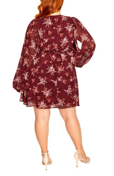 City Chic Alexandra Floral Tie Neck Midi Dress In Red