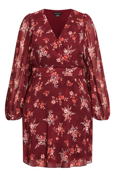 City Chic Alexandra Floral Tie Neck Midi Dress In Red