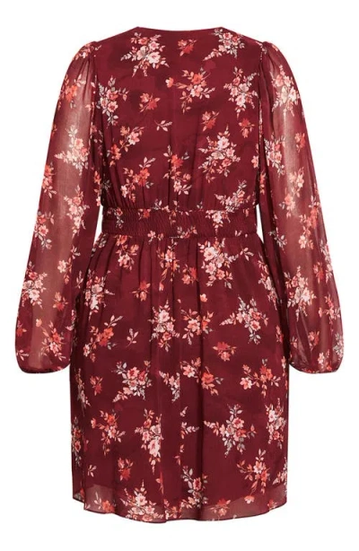 City Chic Alexandra Floral Tie Neck Midi Dress In Red