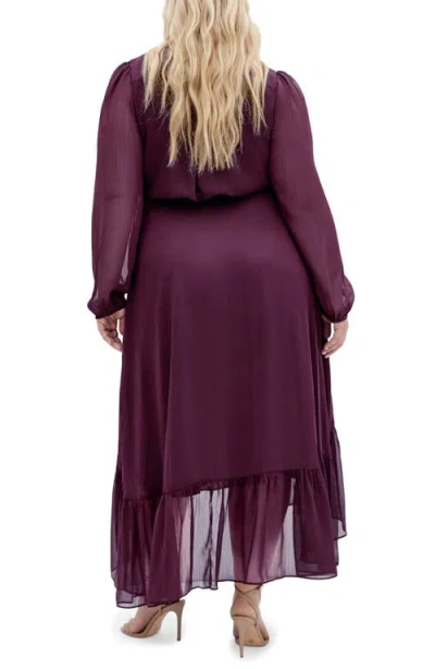City Chic Instinct Long Sleeve Wrap Dress In Purple