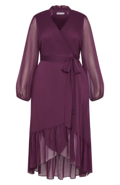 City Chic Instinct Long Sleeve Wrap Dress In Purple
