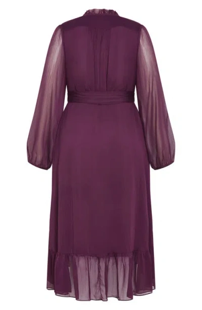 City Chic Instinct Long Sleeve Wrap Dress In Purple