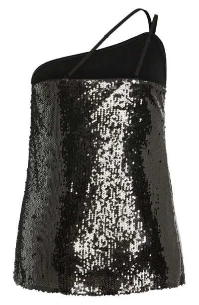 City Chic Lottie Sequin One-shoulder Top In Brown