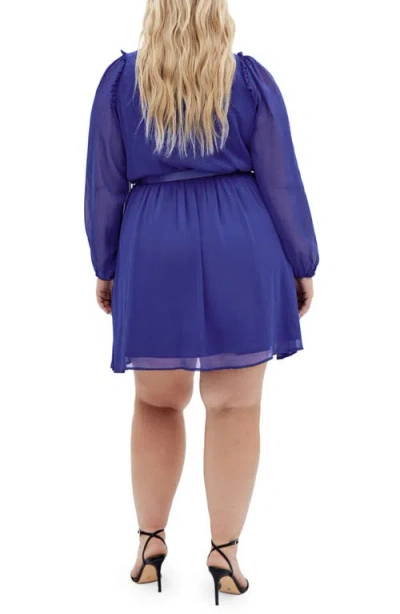 City Chic Madelynn Belted Long Sleeve Dress In Blue