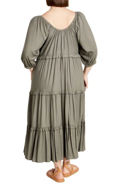 City Chic Ophelia Ruffle Tiered Dress In Brown