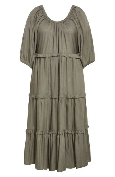City Chic Ophelia Ruffle Tiered Dress In Brown