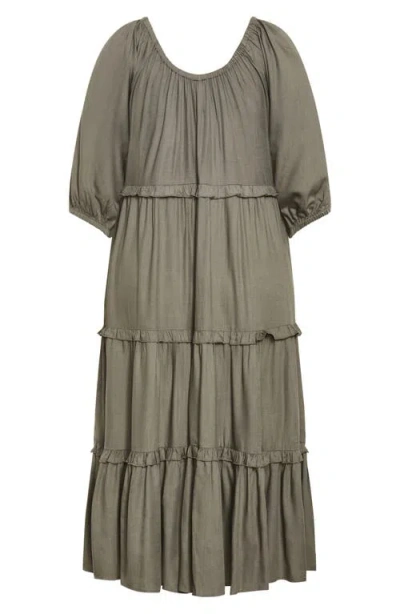 City Chic Ophelia Ruffle Tiered Dress In Brown