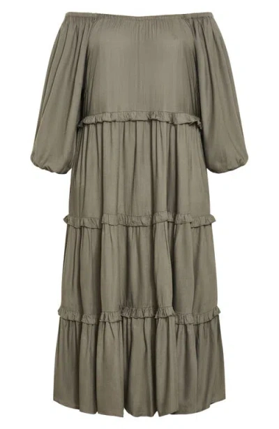 City Chic Ophelia Ruffle Tiered Dress In Brown