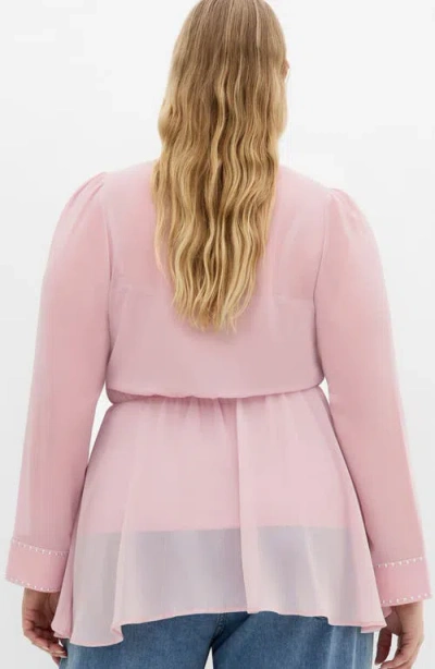 City Chic Kara Studded Pussybow Sheer Top In Pink