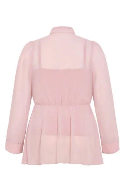 City Chic Kara Studded Pussybow Sheer Top In Pink