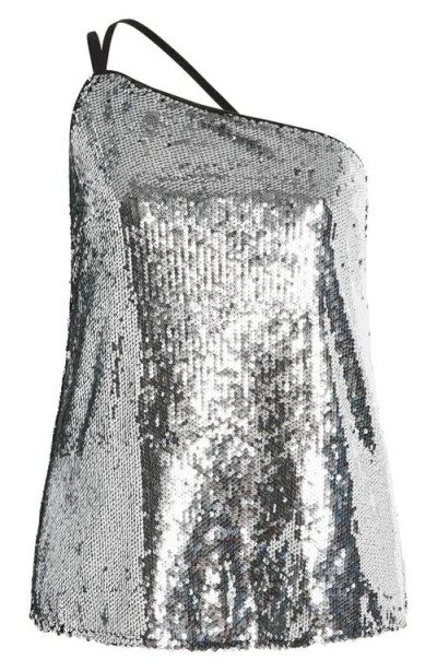 City Chic Lottie Sequin One-shoulder Top In Silver