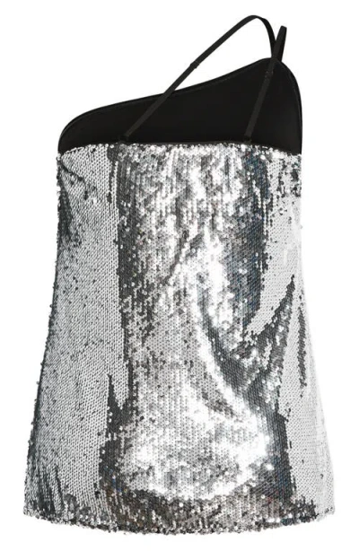 City Chic Lottie Sequin One-shoulder Top In Silver
