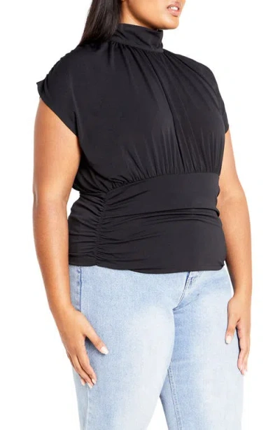 City Chic Kamryn Mock Neck Cap Sleeve Top In Black