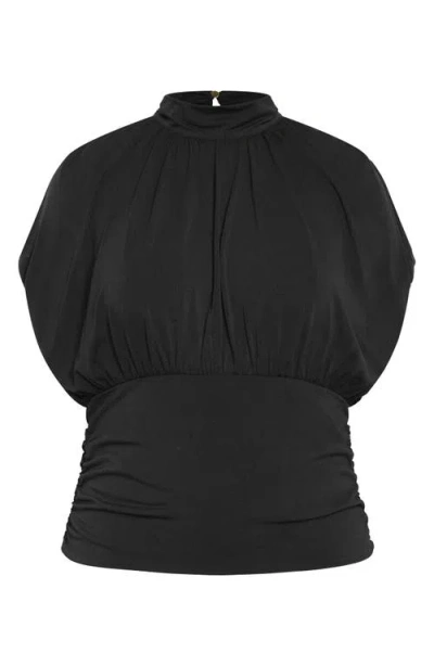City Chic Kamryn Mock Neck Cap Sleeve Top In Black