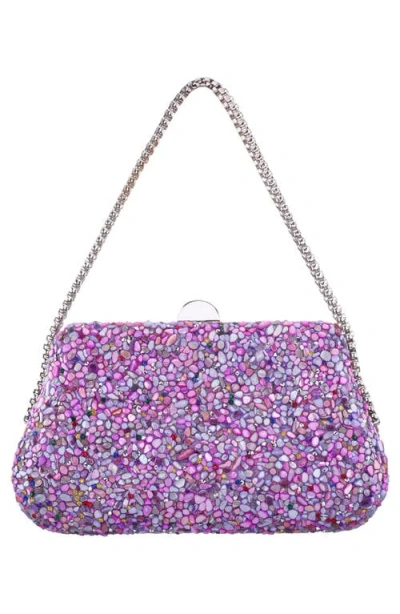 Nina Rock Candy Minaudiere Crystal Lift Lock Clutch In Purple