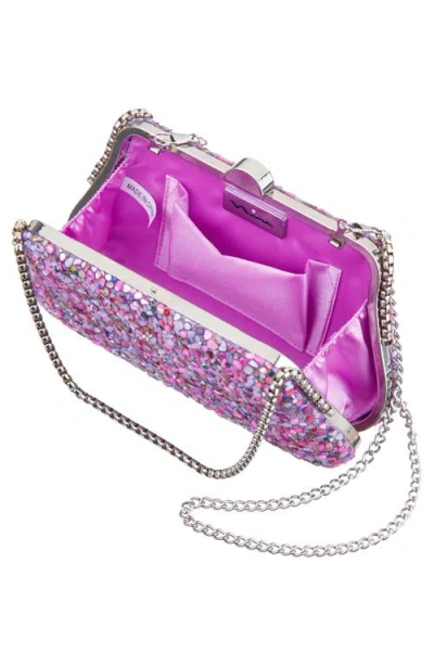 Nina Rock Candy Minaudiere Crystal Lift Lock Clutch In Purple