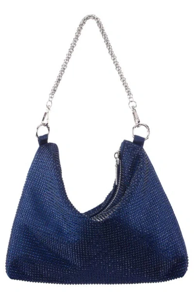 Nina Crystal Embellished Zipper Hobo Bag In Blue