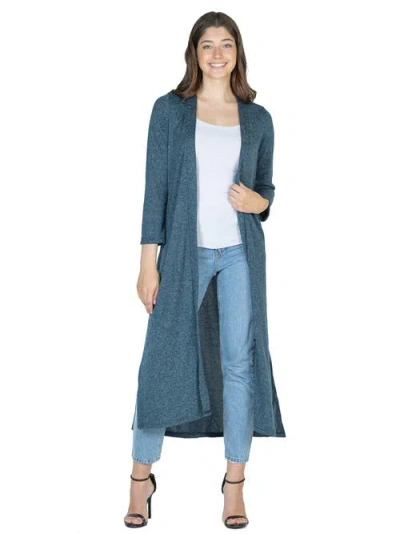 24seven Comfort Apparel Women's Long Duster Open Front Knit Cardigan Jacket In Blue
