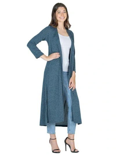 24seven Comfort Apparel Women's Long Duster Open Front Knit Cardigan Jacket In Blue