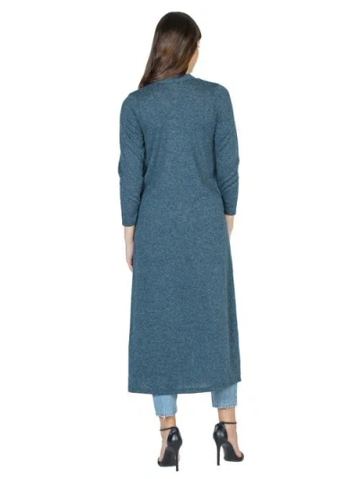 24seven Comfort Apparel Women's Long Duster Open Front Knit Cardigan Jacket In Blue