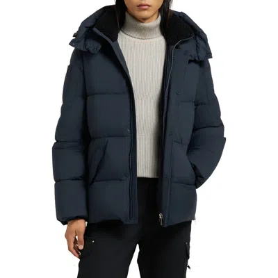 Moose Knuckles Everest 3q Quilted Down Hooded Jacket In Blue