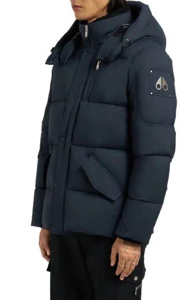 Moose Knuckles Everest 3q Quilted Down Hooded Jacket In Blue