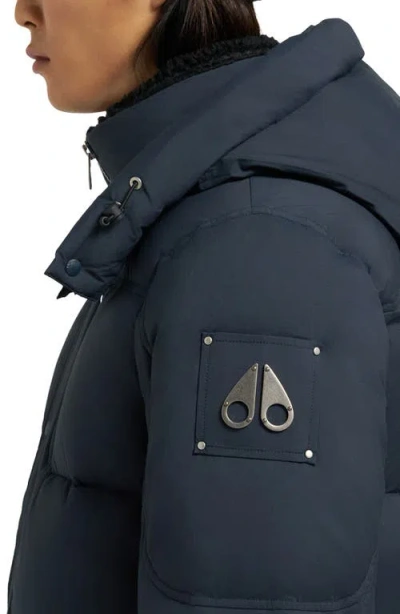 Moose Knuckles Everest 3q Quilted Down Hooded Jacket In Blue