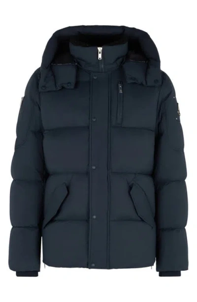 Moose Knuckles Everest 3q Quilted Down Hooded Jacket In Blue