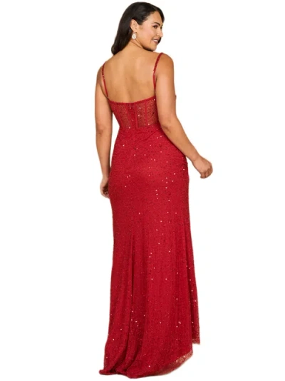 Lara New York Elegant Corset Gown With Slit In Red