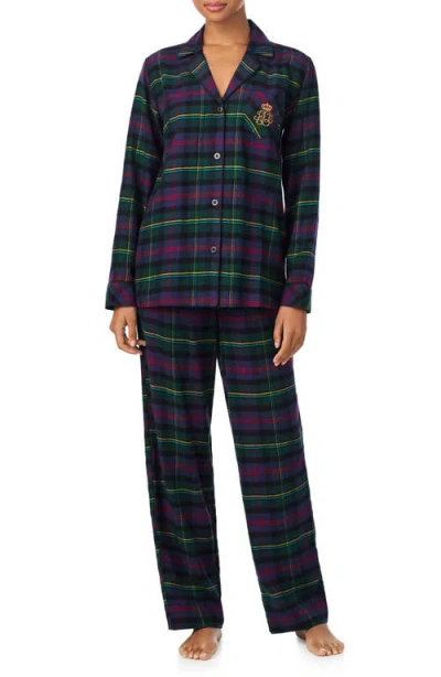 Ralph Lauren Women's Long Sleeves Notch Collar Pajama Set In Green
