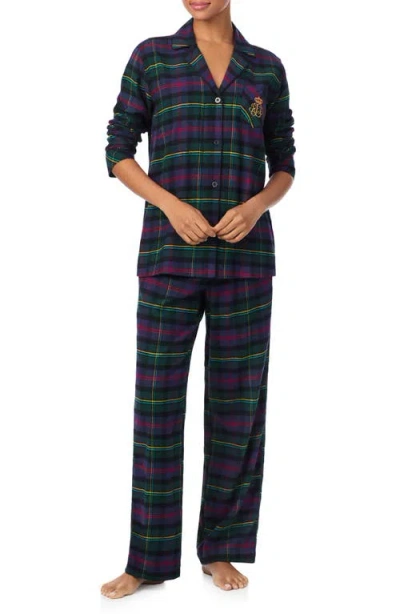 Ralph Lauren Women's Long Sleeves Notch Collar Pajama Set In Green