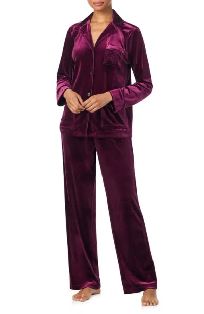 Ralph Lauren Women's Long Sleeves Notch Collar Pajama Set In Burgundy