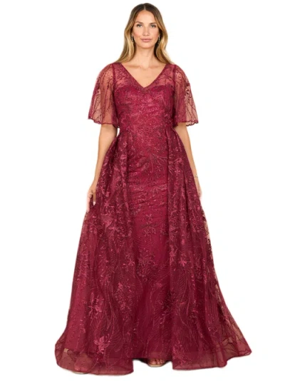 Lara New York Overskirt Lace Fitted V-neck Gown With Cape Sleeves