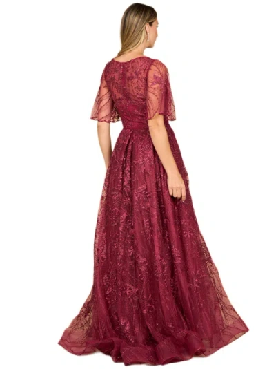 Lara New York Overskirt Lace Fitted V-neck Gown With Cape Sleeves