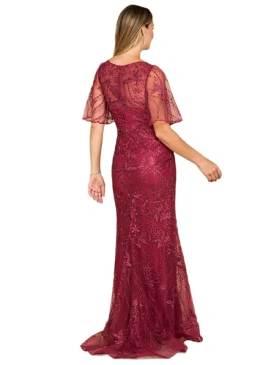 Lara New York Overskirt Lace Fitted V-neck Gown With Cape Sleeves