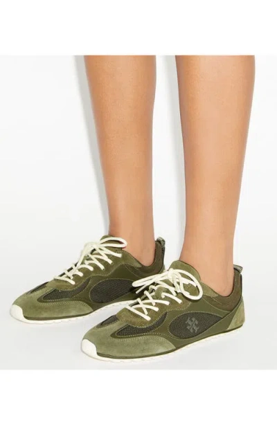Tory Burch Field Leather And Suede Low-top Sneakers In Green