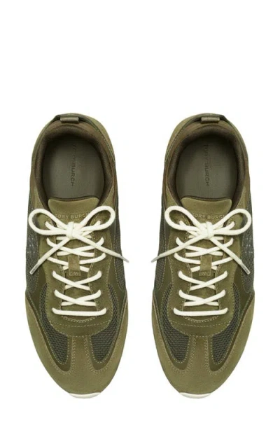 Tory Burch Field Leather And Suede Low-top Sneakers In Green