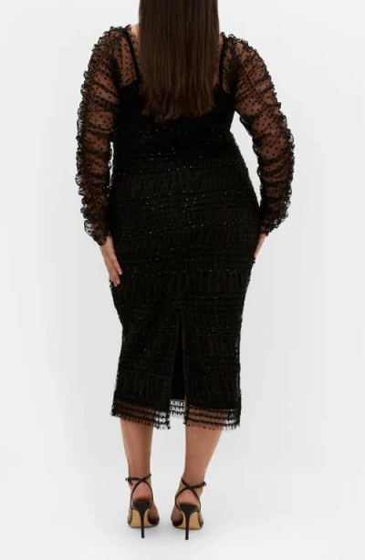 City Chic Sofie Swiss Dot Long Sleeve Cocktail Dress In Black