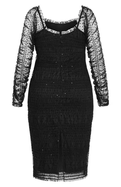 City Chic Sofie Swiss Dot Long Sleeve Cocktail Dress In Black