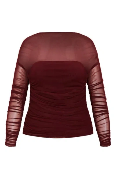City Chic Anastasia Long Sleeve Mesh Top In Brown