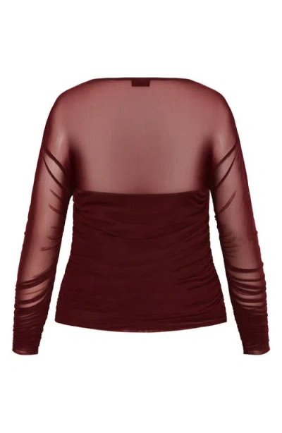City Chic Anastasia Long Sleeve Mesh Top In Brown