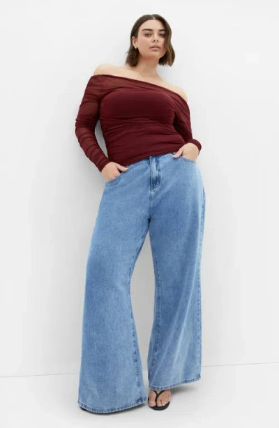 City Chic Anastasia Long Sleeve Mesh Top In Brown