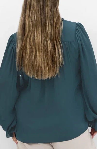 City Chic Maia Ruffle Fluted Sleeve Satin Top In Blue