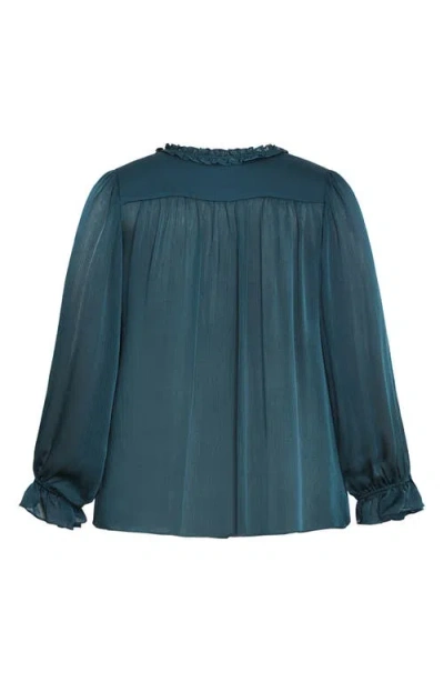 City Chic Maia Ruffle Fluted Sleeve Satin Top In Blue