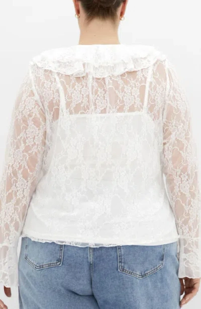 City Chic Lacie Ruffle Long Sleeve Lace Top In White