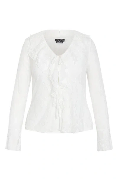 City Chic Lacie Ruffle Long Sleeve Lace Top In White